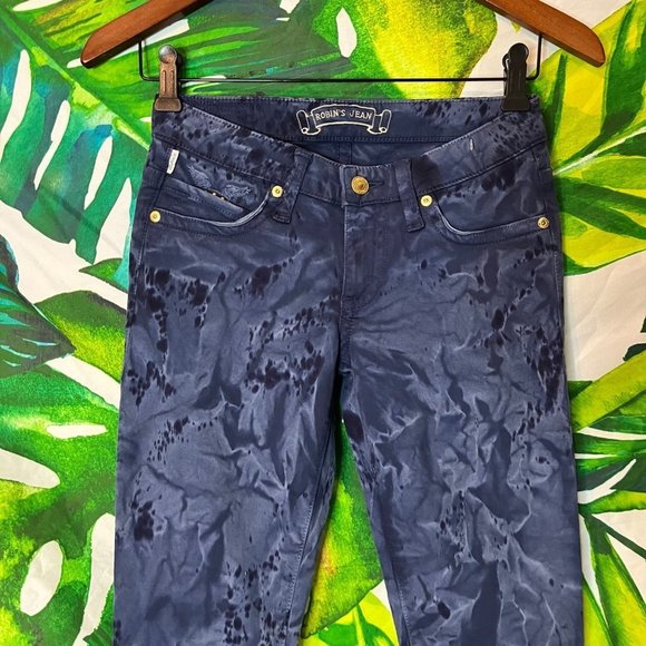 GUC Robin's Jeans Size 24 Dark Blue Tie Dye Slim Skinny Embroidered Luxury Jeans - Picture 3 of 11